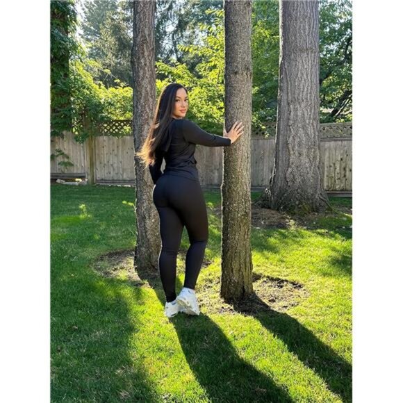 Women Two Piece Outfits Workout Sets Bodycon Tracksuit Long Sleeve Zip Up Hoodie - Picture 5 of 6